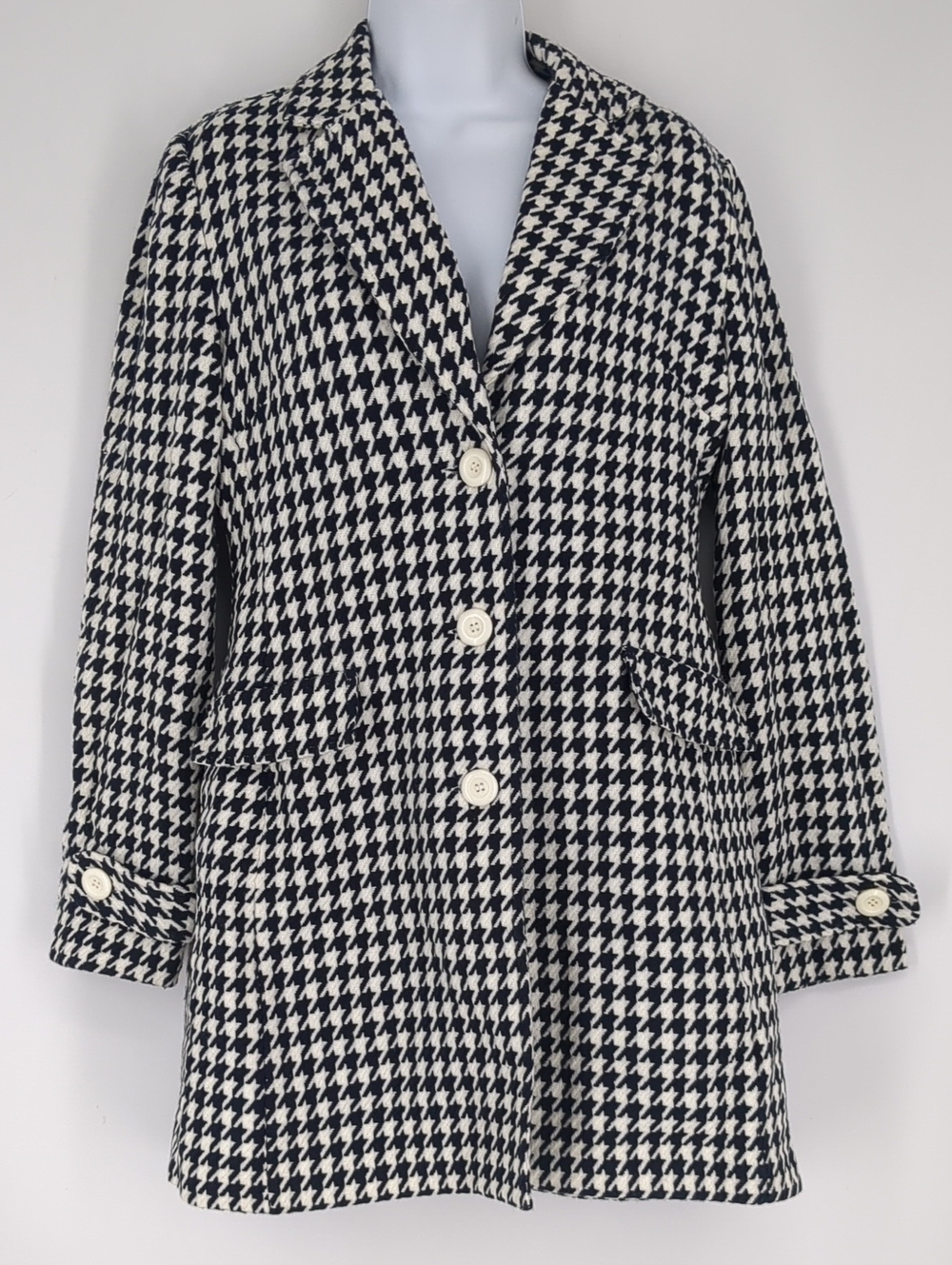 Zinc Black White Houndstooth Check Jacket Coat Preppy Large